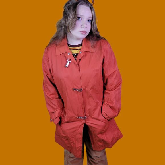 Liz Claiborne LizSport Red Orange Raincoat Spring Jacket, L - Picture 6 of 10